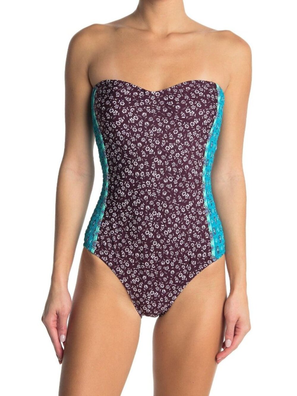 🆕LAUNDRY Shelli Segal Floral Foulard Smocked Bandeau One Piece Swimsuit Medium